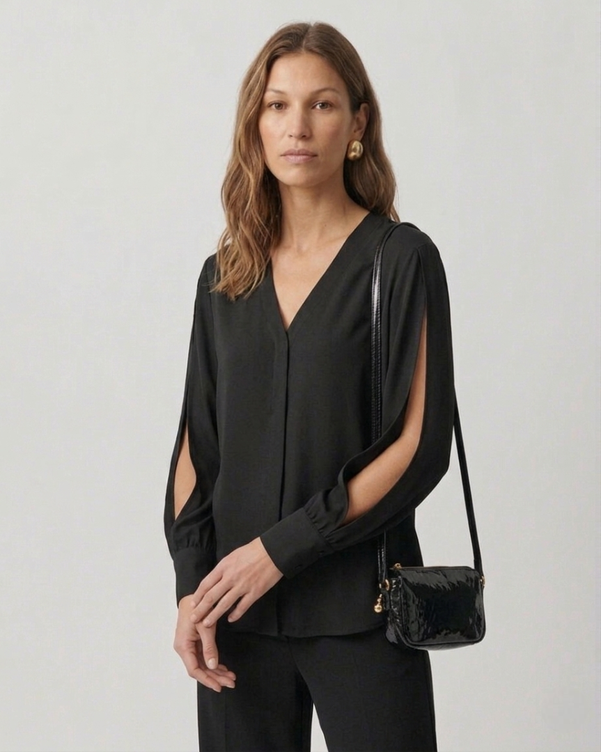 Relaxed V-Neck Silk Georgette Blouse