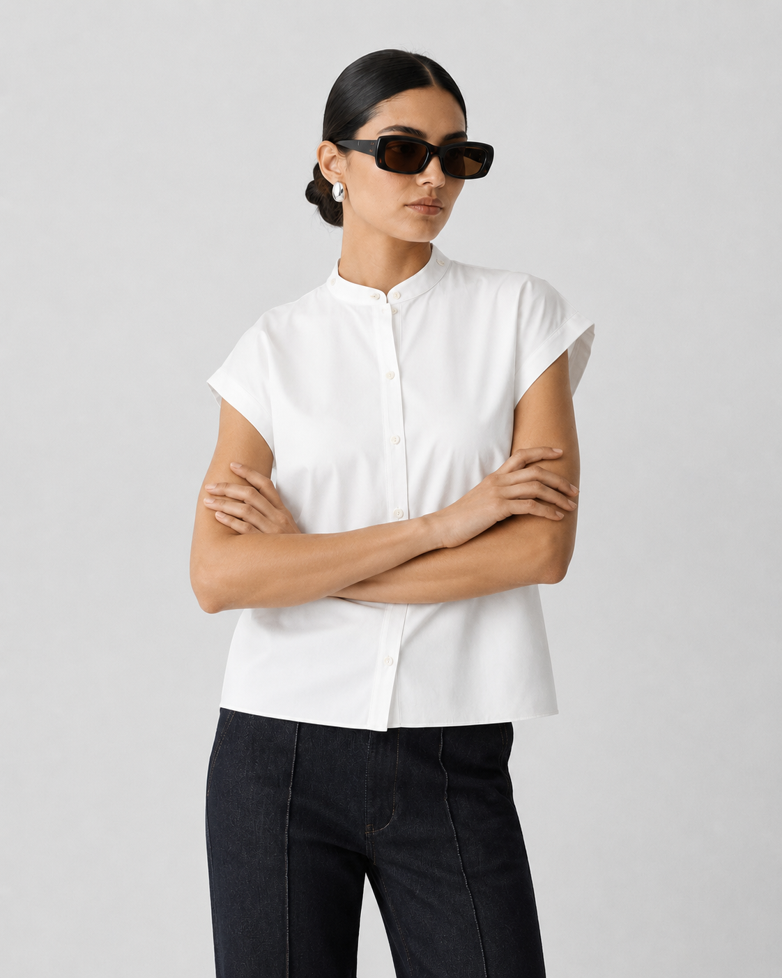 Slim-Fit Cap-Sleeve Poplin Shirt