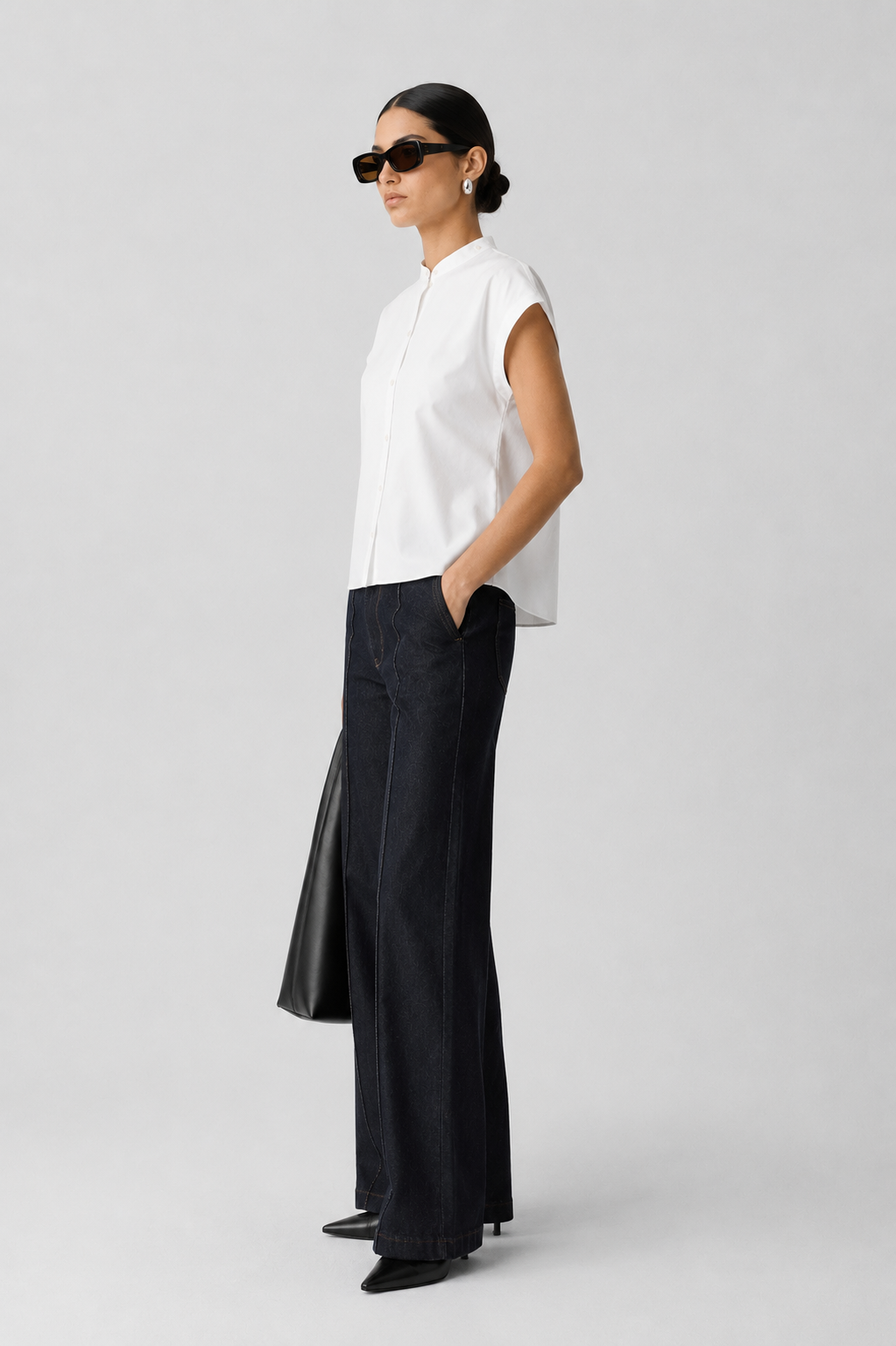 Slim-Fit Cap-Sleeve Poplin Shirt