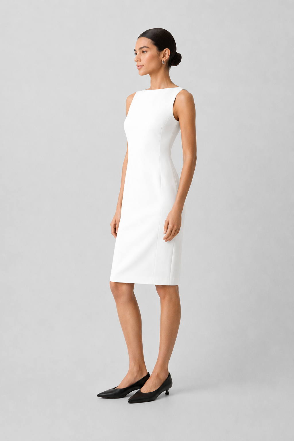 Sleeveless Bateau-Neck Flared Crepe Dress