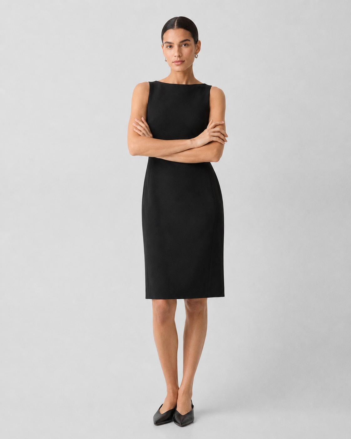 Sleeveless Bateau-Neck Flared Crepe Dress