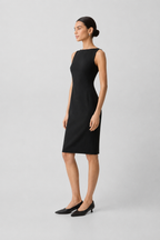 Sleeveless Bateau-Neck Flared Crepe Dress