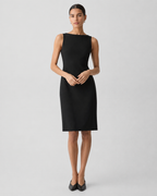 Sleeveless Bateau-Neck Flared Crepe Dress