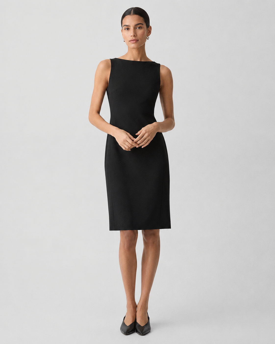 Sleeveless Bateau-Neck Flared Crepe Dress