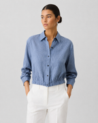 Cropped Linen-Blend Button-Up Shirt