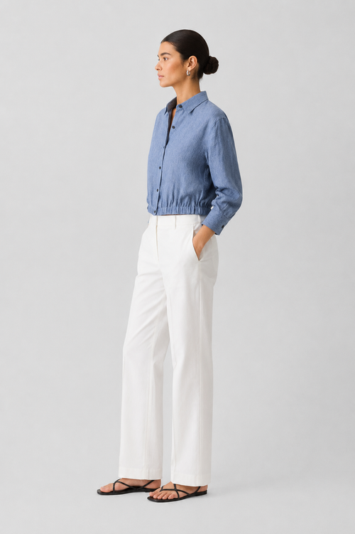 Cropped Linen-Blend Button-Up Shirt