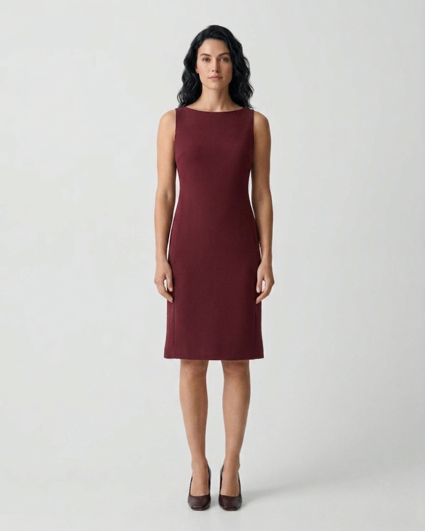Sleeveless Bateau-Neck Flared Crepe Dress