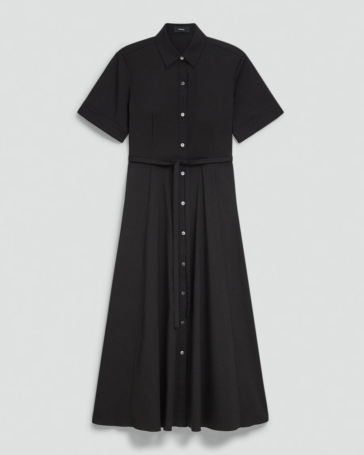 Short-Sleeve Belted Poplin Shirt Dress