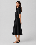 Short-Sleeve Belted Poplin Shirt Dress