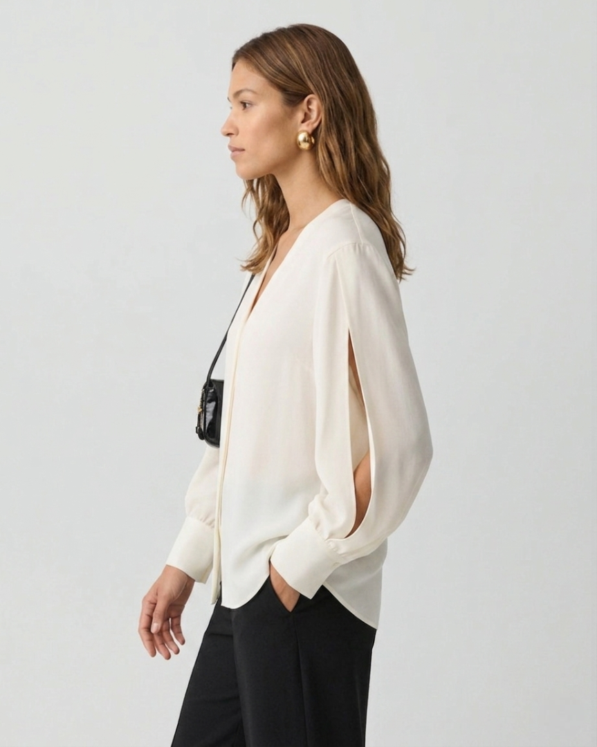 Relaxed V-Neck Silk Georgette Blouse