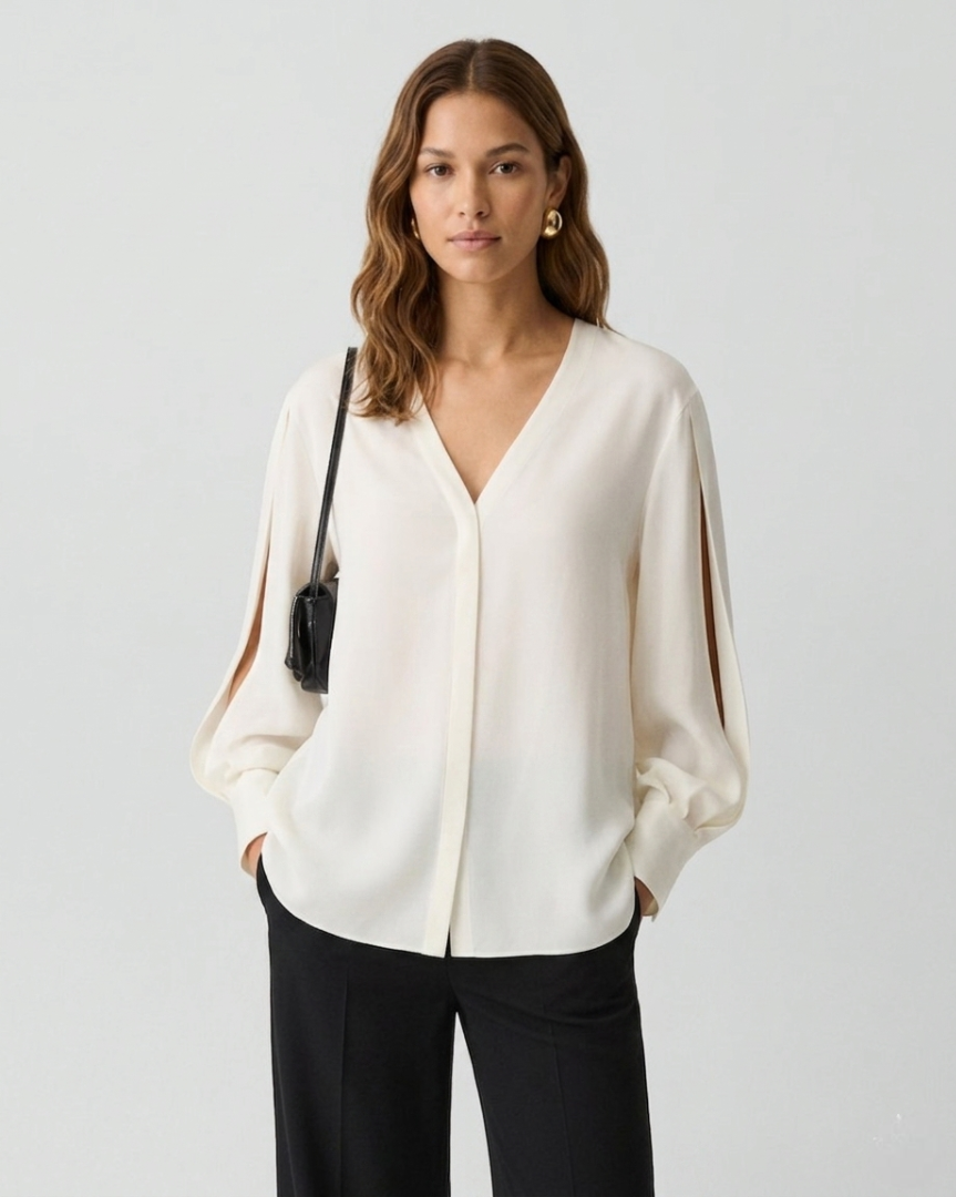 Relaxed V-Neck Silk Georgette Blouse
