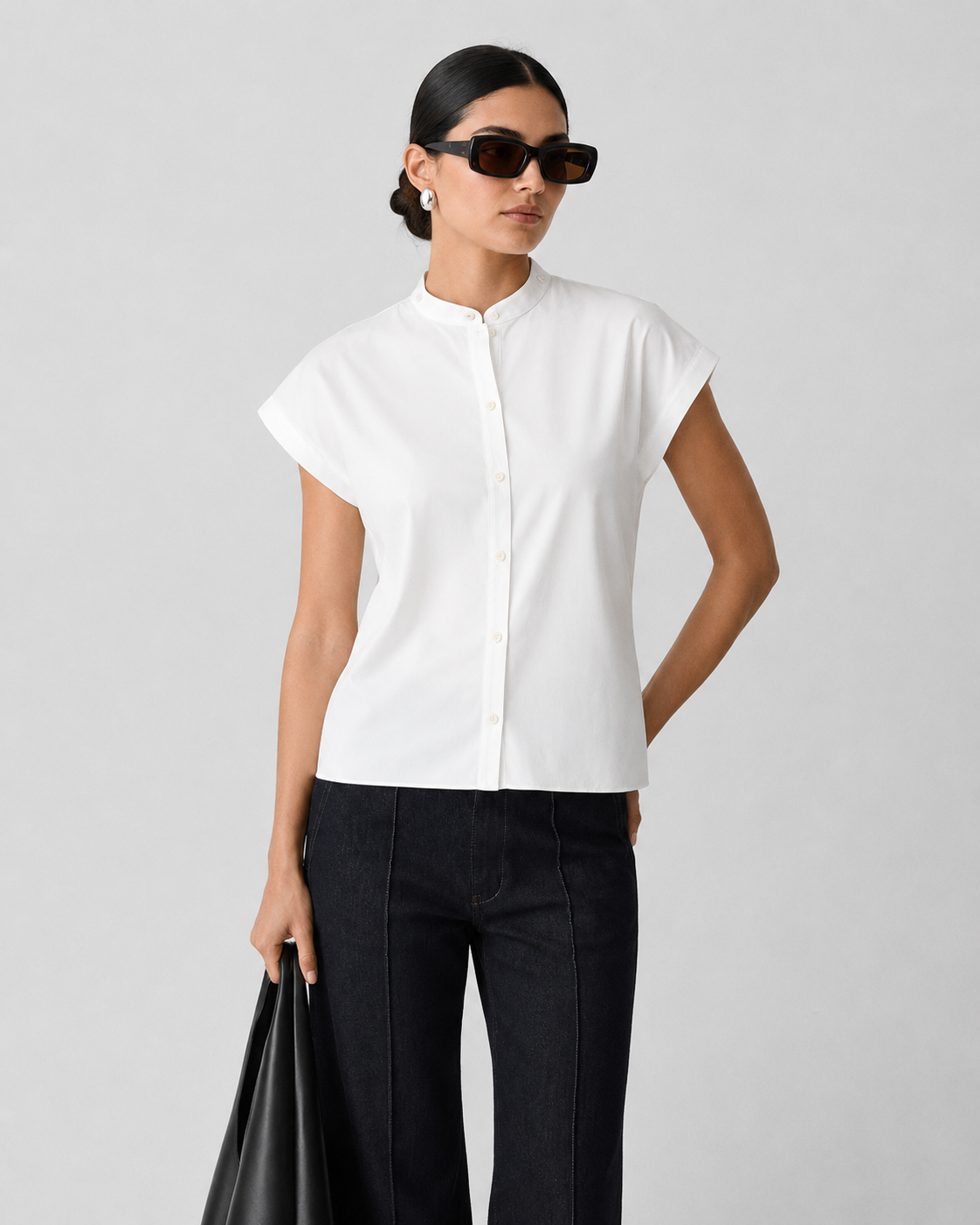 Slim-Fit Cap-Sleeve Poplin Shirt