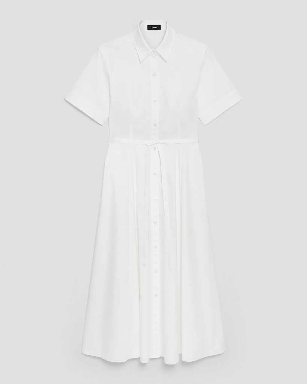 Short-Sleeve Belted Poplin Shirt Dress
