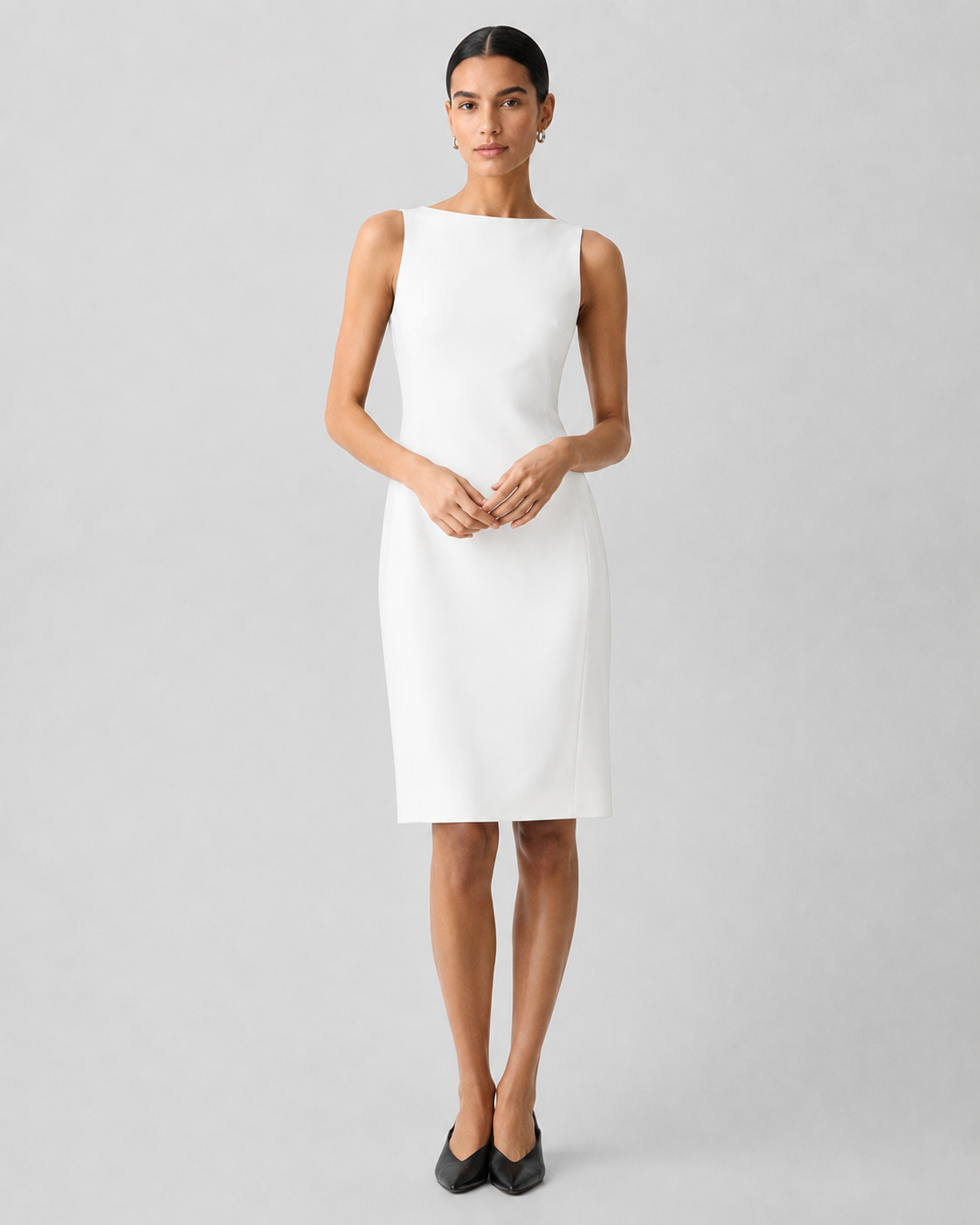 Sleeveless Bateau-Neck Flared Crepe Dress